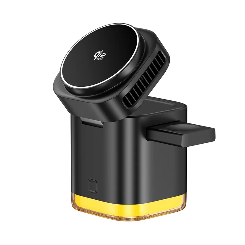 JJT-C53 5-in-1 Magnetic Wireless Charger Semiconductor Cooling System Qi2.2 25W Fast Charging Stand with Built-in Type-C Cable - Black