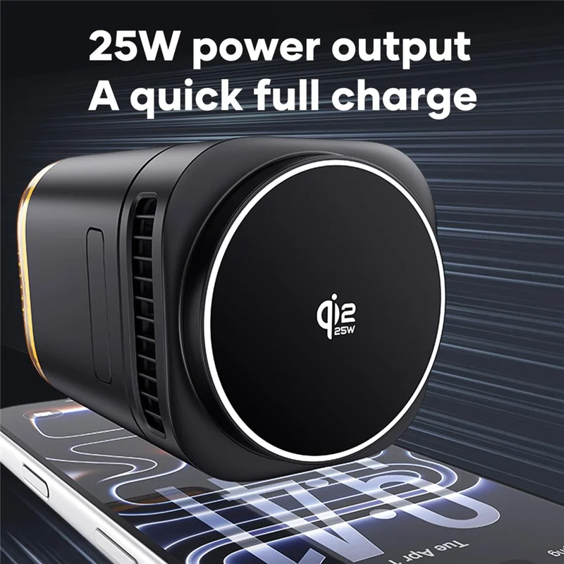 JJT-C53 5-in-1 Magnetic Wireless Charger Semiconductor Cooling System Qi2.2 25W Fast Charging Stand with Built-in Type-C Cable - Black