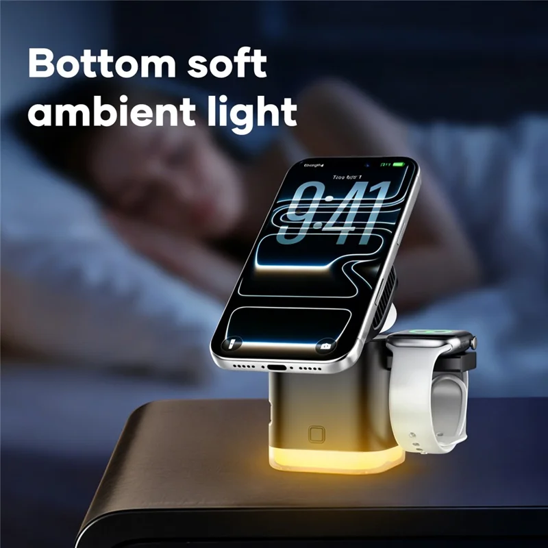 JJT-C53 5-in-1 Magnetic Wireless Charger Semiconductor Cooling System Qi2.2 25W Fast Charging Stand with Built-in Type-C Cable - Black