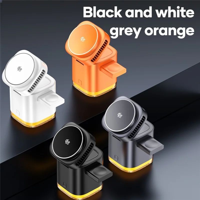 JJT-C53 5-in-1 Magnetic Wireless Charger Semiconductor Cooling System Qi2.2 25W Fast Charging Stand with Built-in Type-C Cable - Black