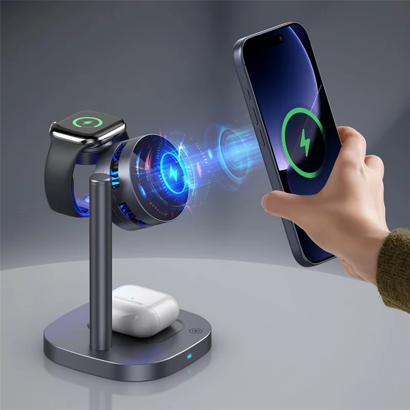 B-36 3 in 1 Magnetic Wireless Charger for iPhone / Apple Watch / AirPods TEC Cooling Qi2.2 25W Fast Charging Dock - Black