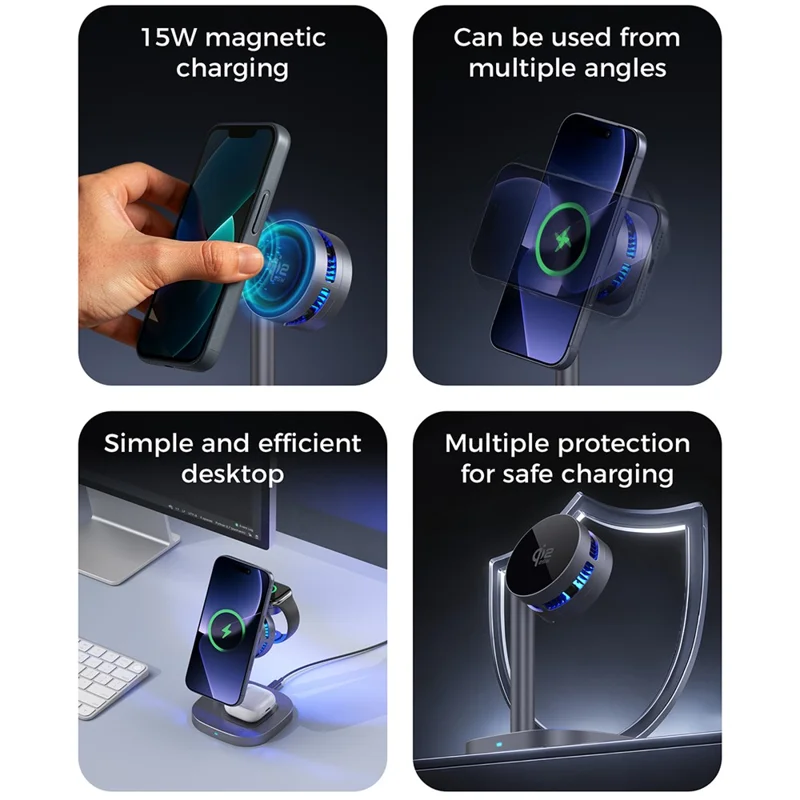 B-36 3 in 1 Magnetic Wireless Charger for iPhone / Apple Watch / AirPods TEC Cooling Qi2.2 25W Fast Charging Dock - Black