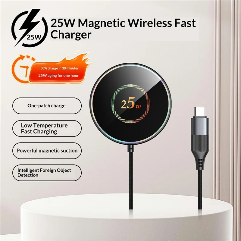 25-1 25W Magnetic Wireless Charger Desktop Ultra Thin Intelligent Temperature Control Qi Fast Charging Pad for iPhone Android Phone - Round Pattern