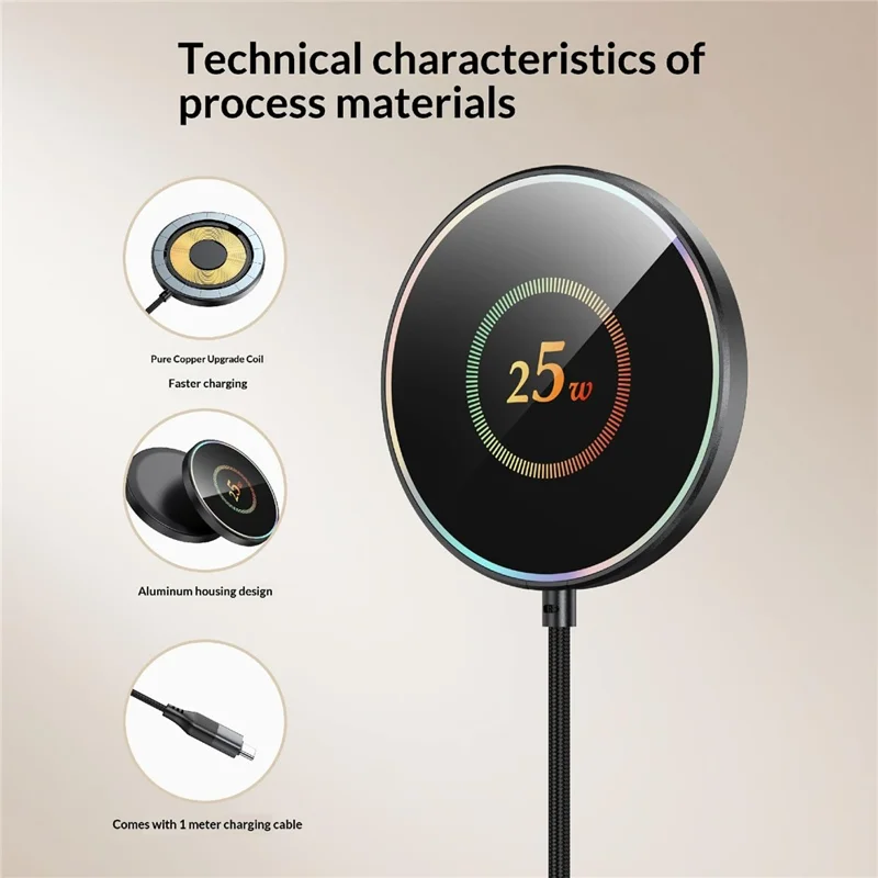25-1 25W Magnetic Wireless Charger Desktop Ultra Thin Intelligent Temperature Control Qi Fast Charging Pad for iPhone Android Phone - Round Pattern