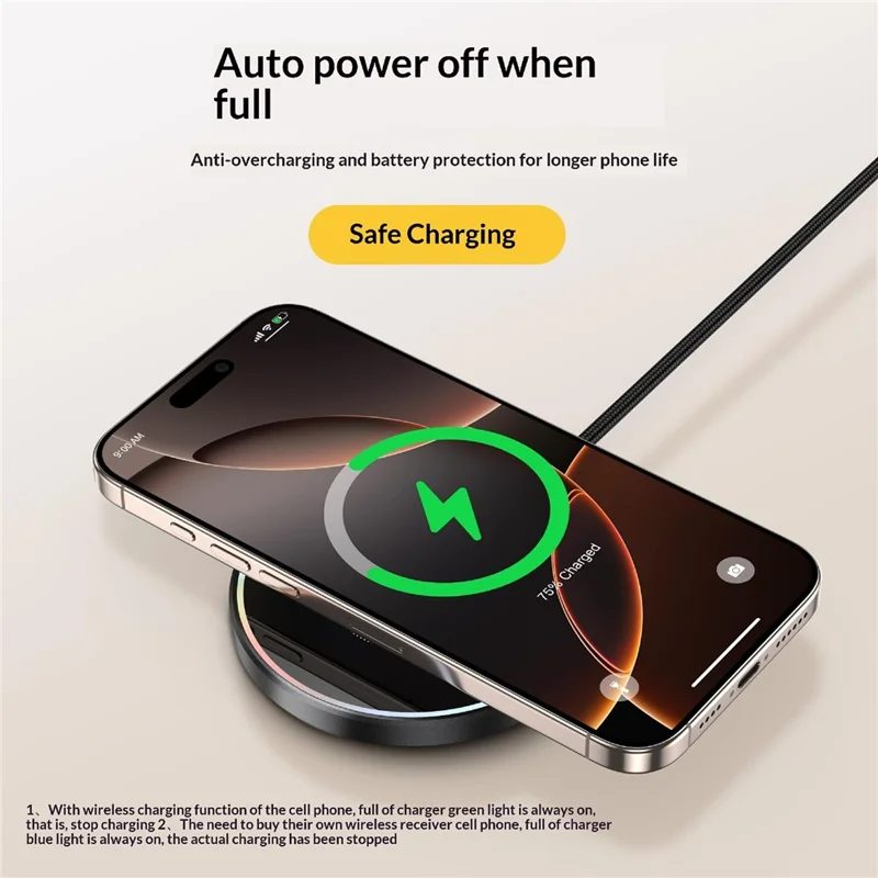 25-1 25W Magnetic Wireless Charger Desktop Ultra Thin Intelligent Temperature Control Qi Fast Charging Pad for iPhone Android Phone - Round Pattern