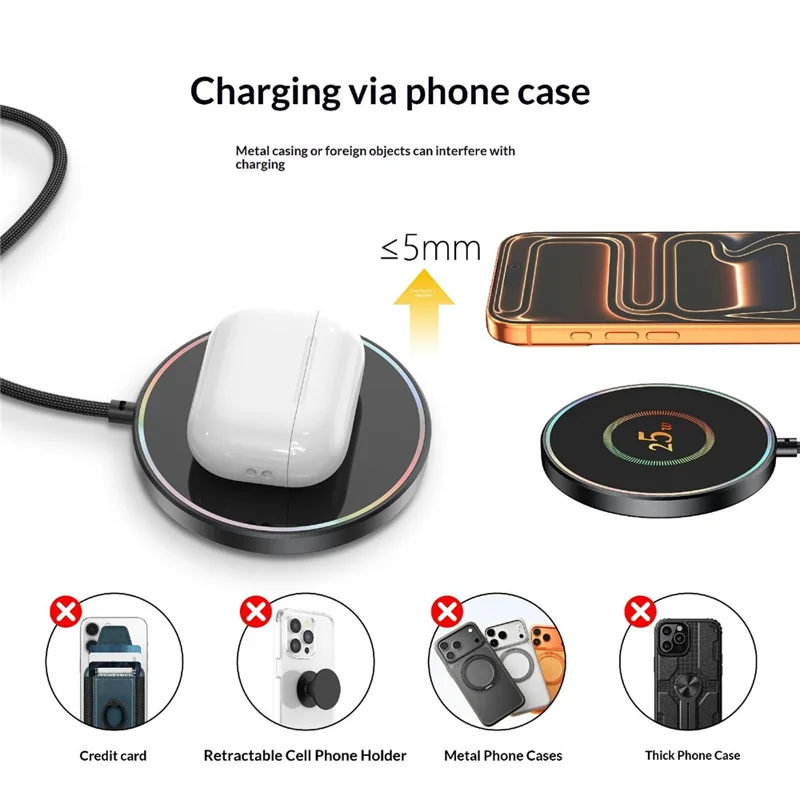 25-1 25W Magnetic Wireless Charger Desktop Ultra Thin Intelligent Temperature Control Qi Fast Charging Pad for iPhone Android Phone - Round Pattern