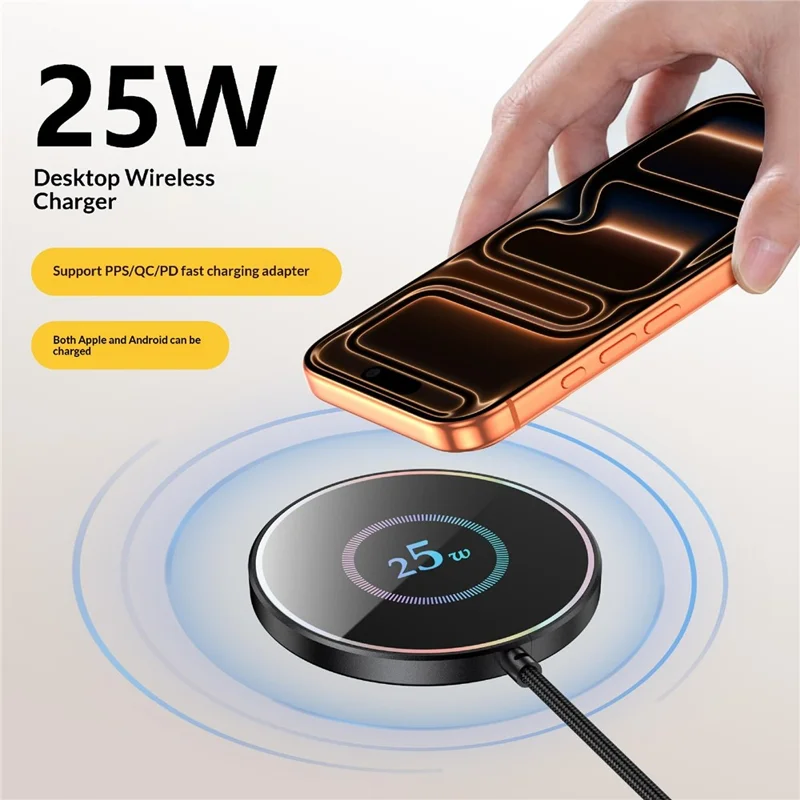 25-1 25W Magnetic Wireless Charger Desktop Ultra Thin Intelligent Temperature Control Qi Fast Charging Pad for iPhone Android Phone - Round Pattern