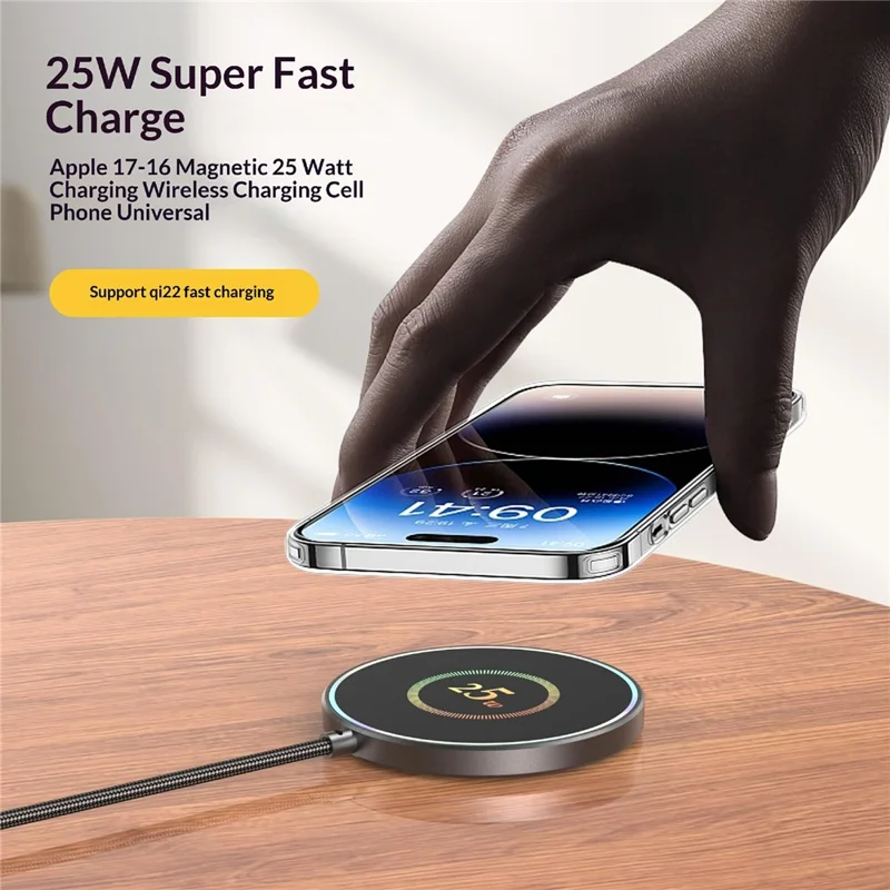 25-1 25W Magnetic Wireless Charger Desktop Ultra Thin Intelligent Temperature Control Qi Fast Charging Pad for iPhone Android Phone - Round Pattern