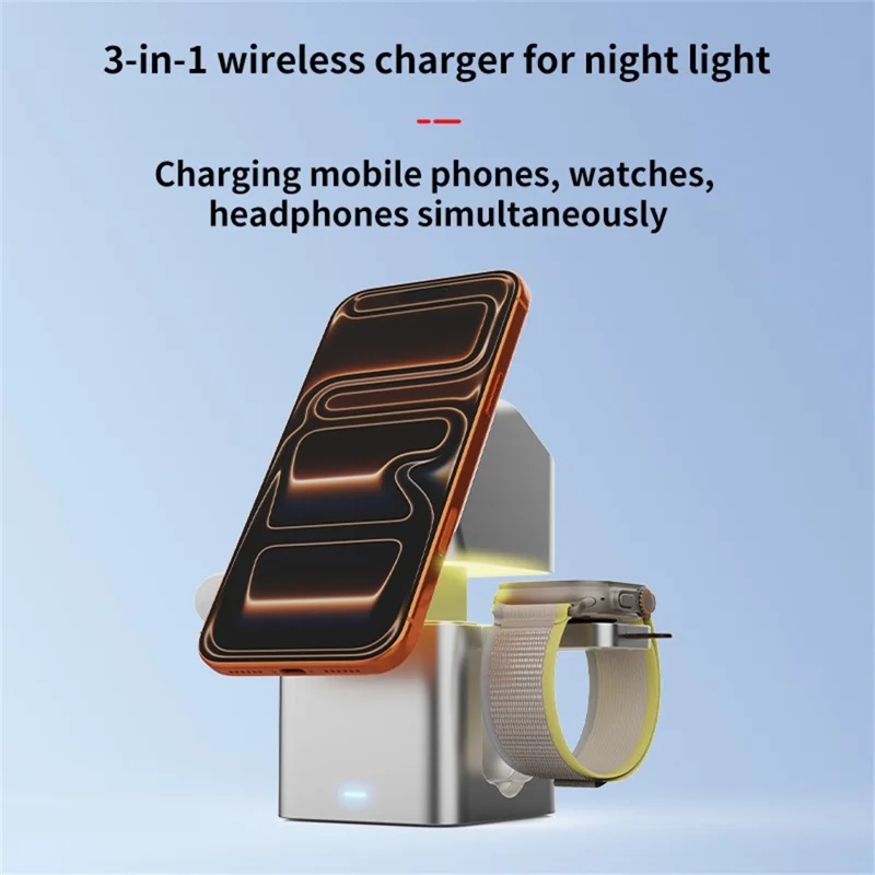 Qi2 25W 3-in-1 Wireless Charger with Night Light Touch Lifting Charging Station for Phone Watch Earbuds