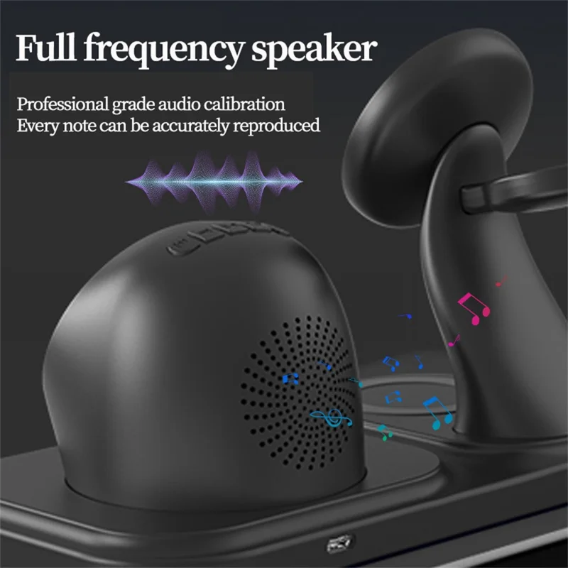 6 in 1 15W Wireless Charging Station for iPhone / Apple Watch / AirPods Digital Clock Bluetooth-compatible Speaker with RGB Light - White