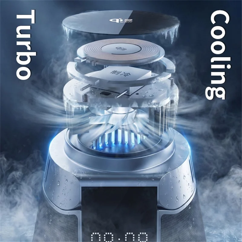 JJT-C67 5-in-1 Qi2.2 25W Ice Cooling Wireless Charger Bluetooth-compatible Speaker Charging Station with RGB Light - Black