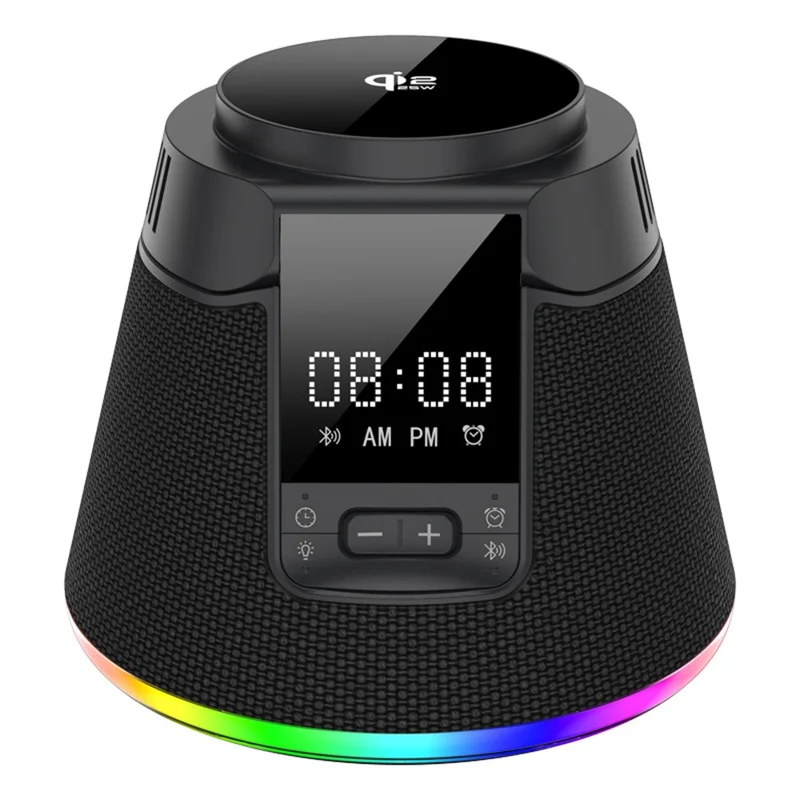 JJT-C67 5-in-1 Qi2.2 25W Ice Cooling Wireless Charger Bluetooth-compatible Speaker Charging Station with RGB Light - Black