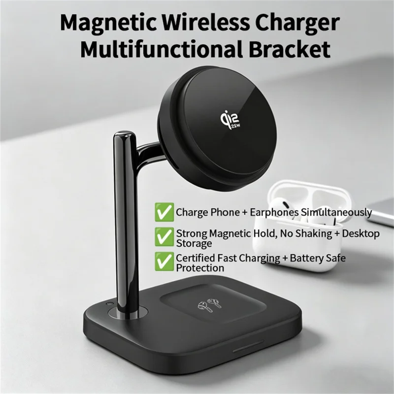 C69 2-w 1 Qi2.2 25 W Łącznik Do Ładowania Przewodowego z Chłodzeniem Półprzewodnikowym Magnetyczny Ładowarka Do Telefonu Słuchawek - Czarny
