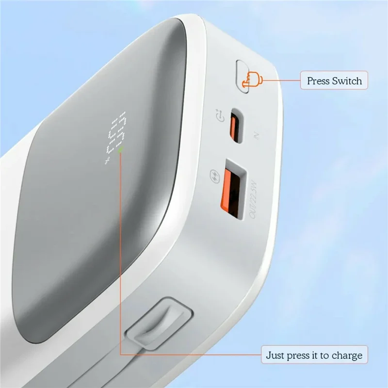 LDNIO PQ20 20000mAh Power Bank with Built-in Type-C & iP (5-14) Cables 22.5W Fast Charging Charg - White