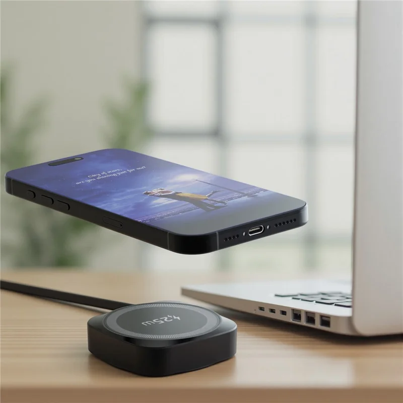 Qi2.2 25W Magnetic Wireless Charger with 70cm Retractable USB-C Cable for iPhone / Samsung / Google Pixel / AirPods Fast Charging Pad - Black