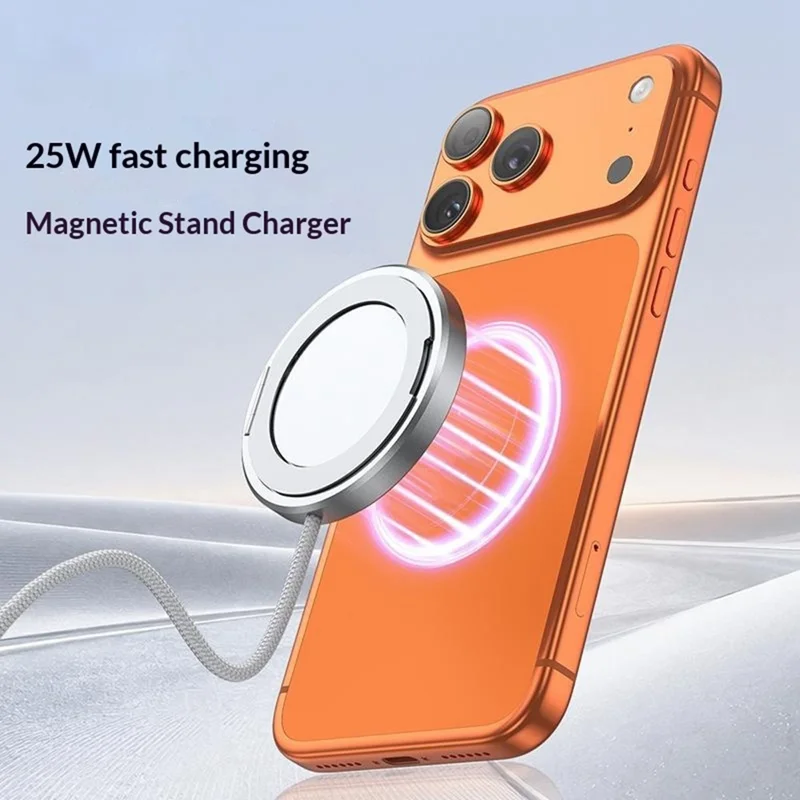 Qi2 25W Compatible with MagSafe Magnetic Wireless Charger Stand Aluminum Alloy Fast Charging Base for iPhone 12-17 - White
