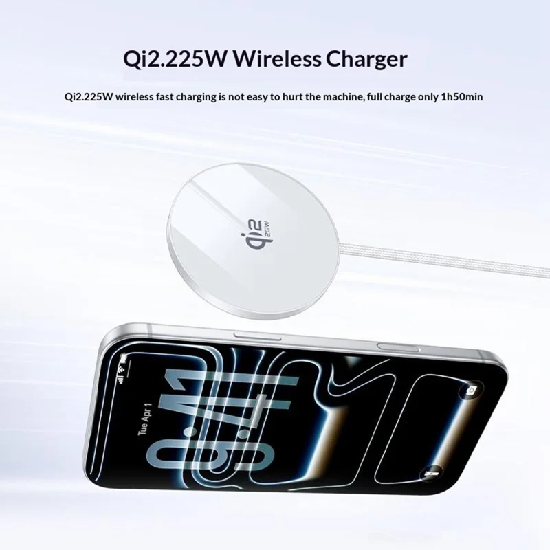 YESIDO DS41 Carregador Sem Fios de Secretária Qi2.2 25 W, Almofada de Carregamento Magnético Ultrafina de 5 mm - Branco
