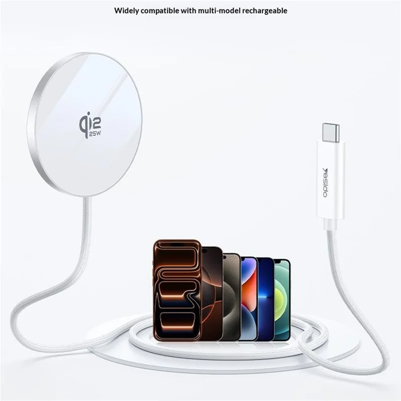 YESIDO DS41 Carregador Sem Fios de Secretária Qi2.2 25 W, Almofada de Carregamento Magnético Ultrafina de 5 mm - Branco