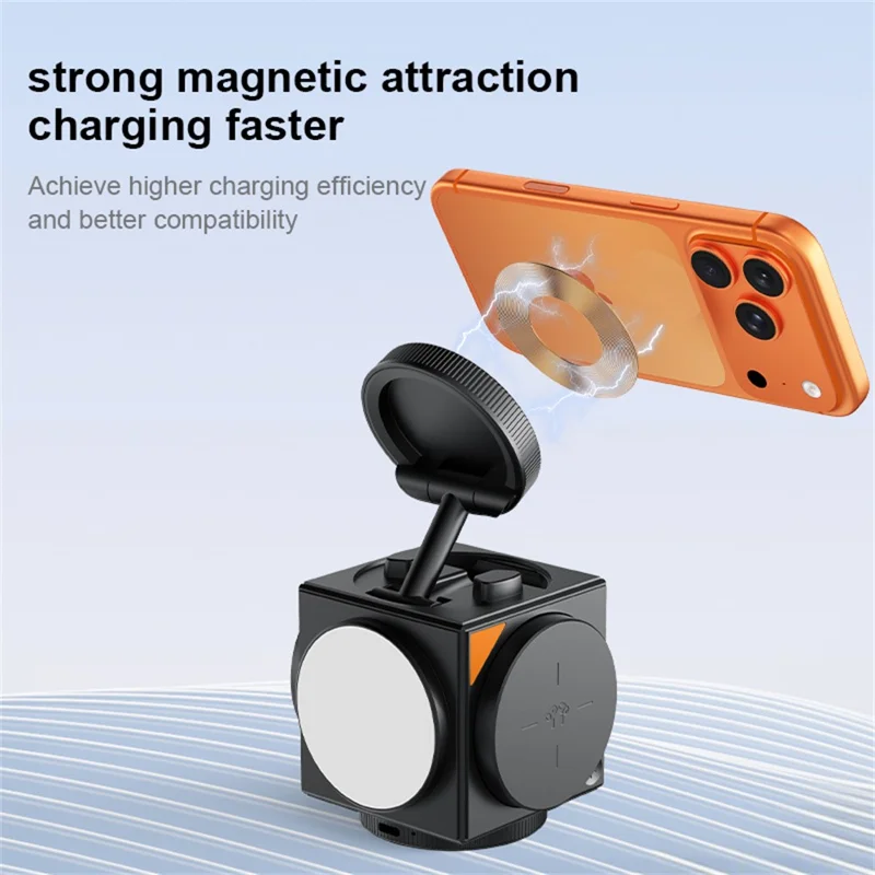 A8 3 in 1 Wireless Charger Magnetic 15W Fast Charging Stand with Clock Night Light for Phone Watch Earbuds - Black