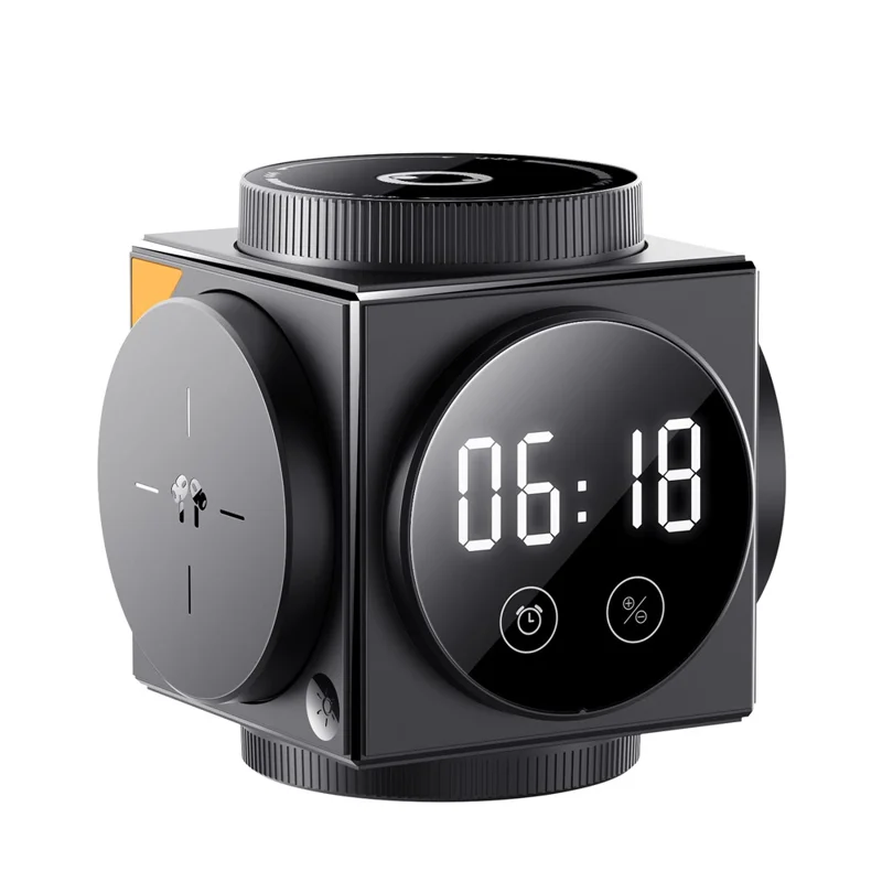 A8 3 in 1 Wireless Charger Magnetic 15W Fast Charging Stand with Clock Night Light for Phone Watch Earbuds - Black