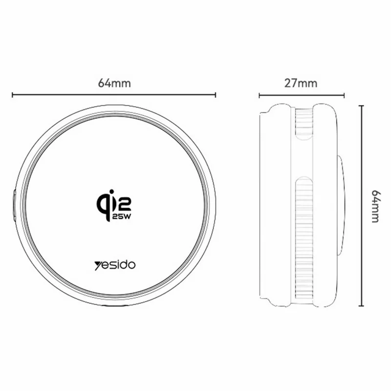 YESIDO C325 Cargador Inalámbrico Magnético Qi2 25 W con Refrigeración por Semiconductores para Juegos - Negro + Gris