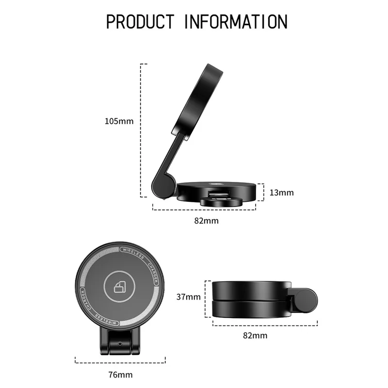 H68 3 in 1 15W Foldable Magnetic Wireless Charger ABS + PC for Phone Earbuds Watch - Black