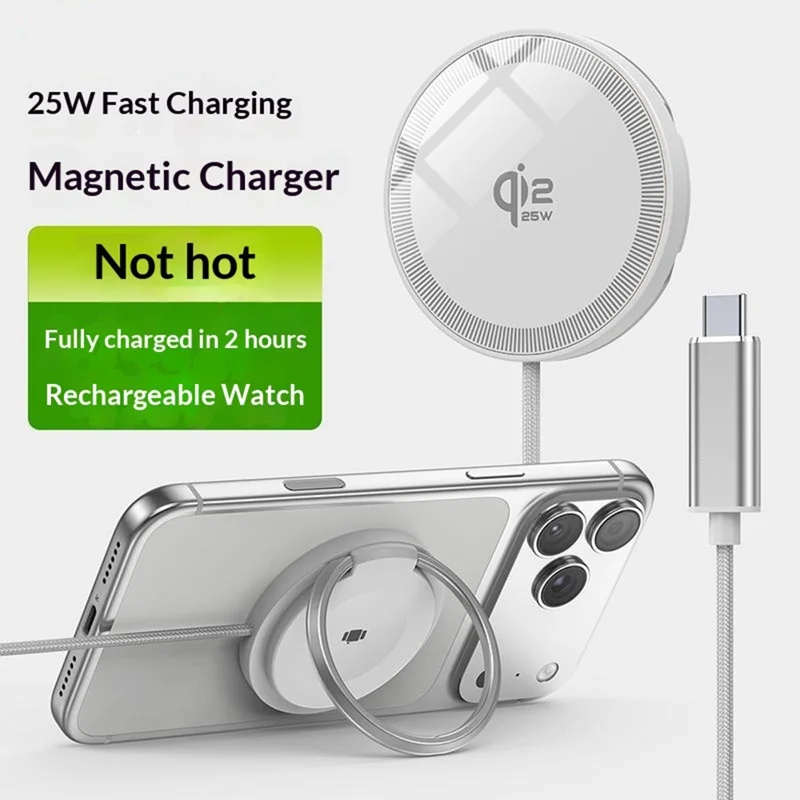 HYD-003 25W Magnetic Wireless Charger with Stand for Smartphone and Smartwatch - White