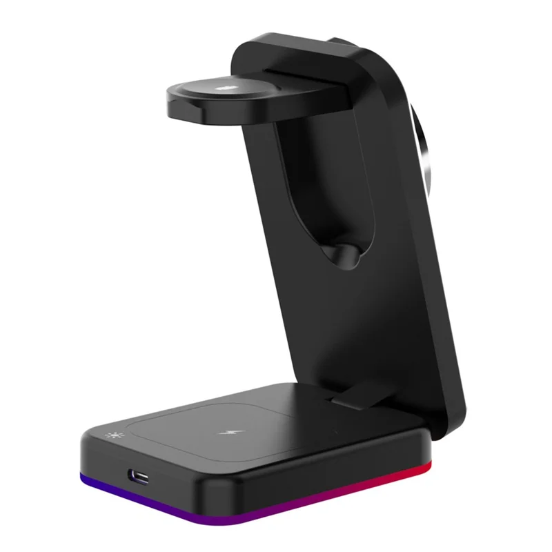 H64 3 in 1 15W Foldable Magnetic Wireless Charging Stand with RGB Lighting - Black