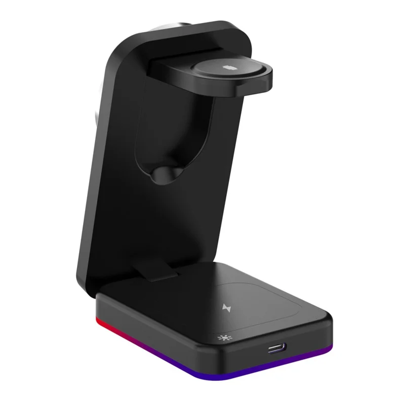 H64 3 in 1 15W Foldable Magnetic Wireless Charging Stand with RGB Lighting - Black