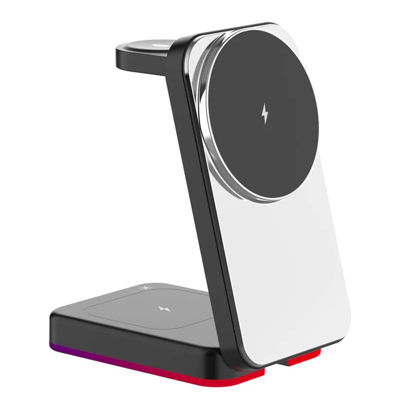 H64 3 in 1 15W Foldable Magnetic Wireless Charging Stand with RGB Lighting - Black