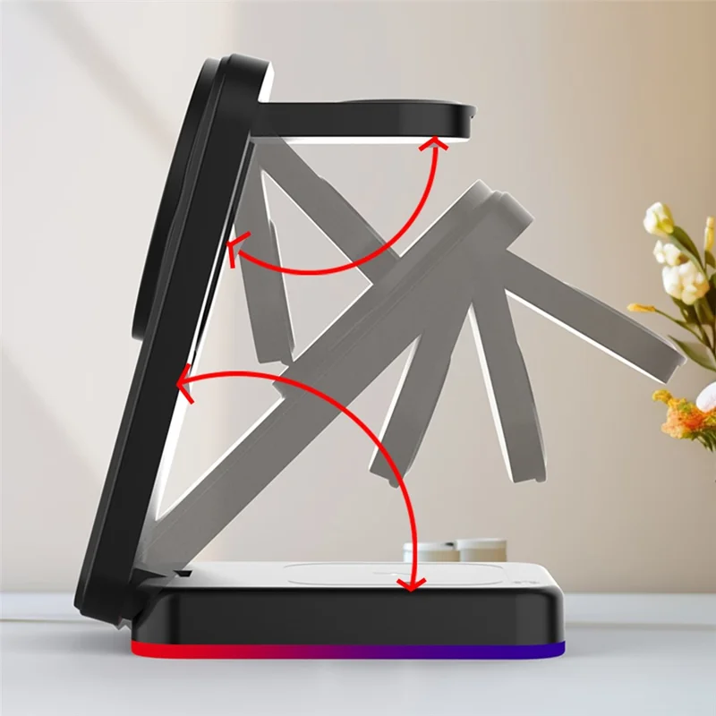 H64 3 in 1 15W Foldable Magnetic Wireless Charging Stand with RGB Lighting - Black