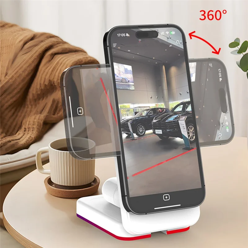 H64 3 in 1 15W Foldable Magnetic Wireless Charging Stand with RGB Lighting - Black
