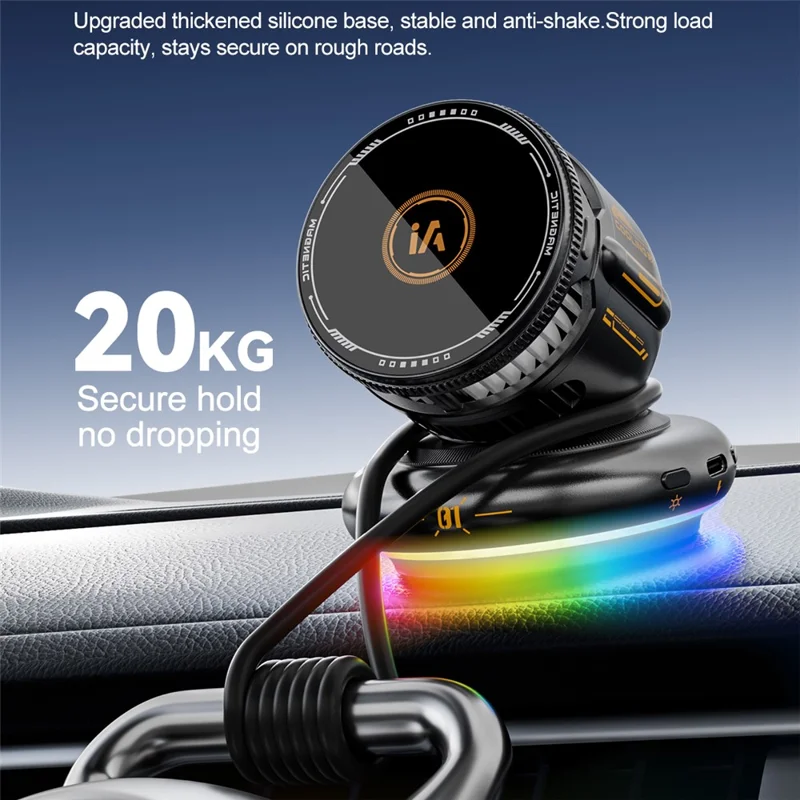 D3 15W Wireless Charging Car Mount Cooling Fan RGB Light Phone Holder for Car Navigation - Black