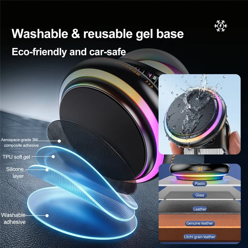 D3 15W Wireless Charging Car Mount Cooling Fan RGB Light Phone Holder for Car Navigation - Black