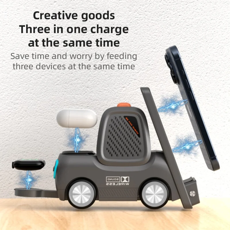 T30 15W 3 in 1 Wireless Charging Stand with Bluetooth-compatible 5.3 Speaker and Digital Clock - Grey