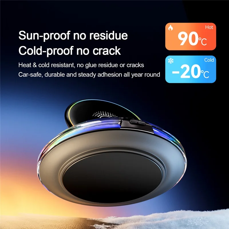 D9 15W Wireless Charging Car Mount RGB Ambient Light 360 Degree Rotating Base for Car Dashboard - Black