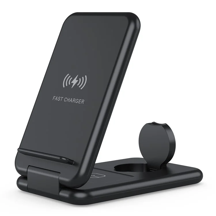 B-13 3-en-1 15W Chargeur Sans Fil du Support de Téléphone Portable Téleannard Pliable Pour la Montre Apple Watch / AirPods - le Noir