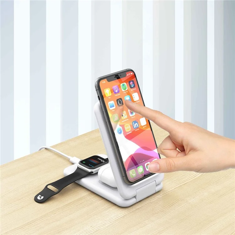 B-13 3-en-1 15W Chargeur Sans Fil du Support de Téléphone Portable Téleannard Pliable Pour la Montre Apple Watch / AirPods - le Noir