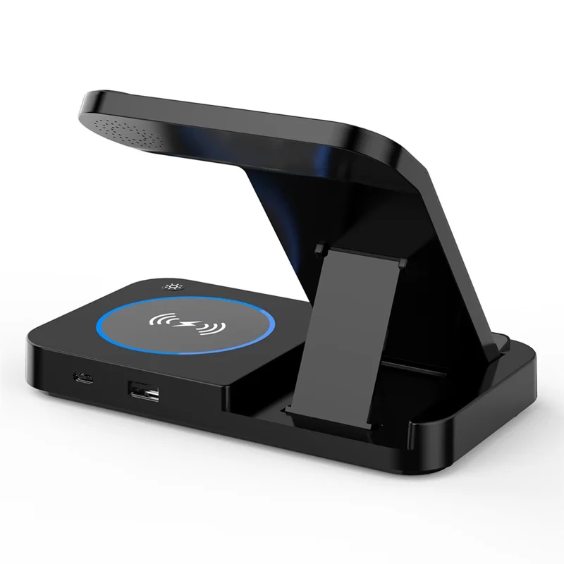B-18 4 in 1 Folding Charging Dock Magnetic Wireless Charger with USB Output for Smartphone / Smart Watch / Earphones - White
