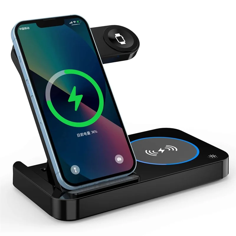 B-18 4 in 1 Folding Charging Dock Magnetic Wireless Charger with USB Output for Smartphone / Smart Watch / Earphones - White