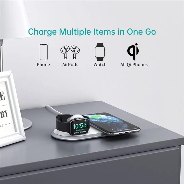 CHOETECH MFI Certificated 15W 2-in-1 Phone Watch Earphone Wireless Charger Qi Wireless Charging Dock