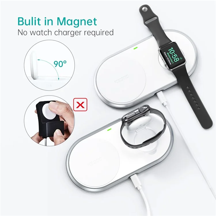 CHOETECH MFI Certificated 15W 2-in-1 Phone Watch Earphone Wireless Charger Qi Wireless Charging Dock