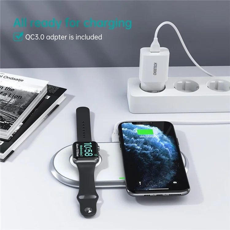 CHOETECH MFI Certificated 15W 2-in-1 Phone Watch Earphone Wireless Charger Qi Wireless Charging Dock