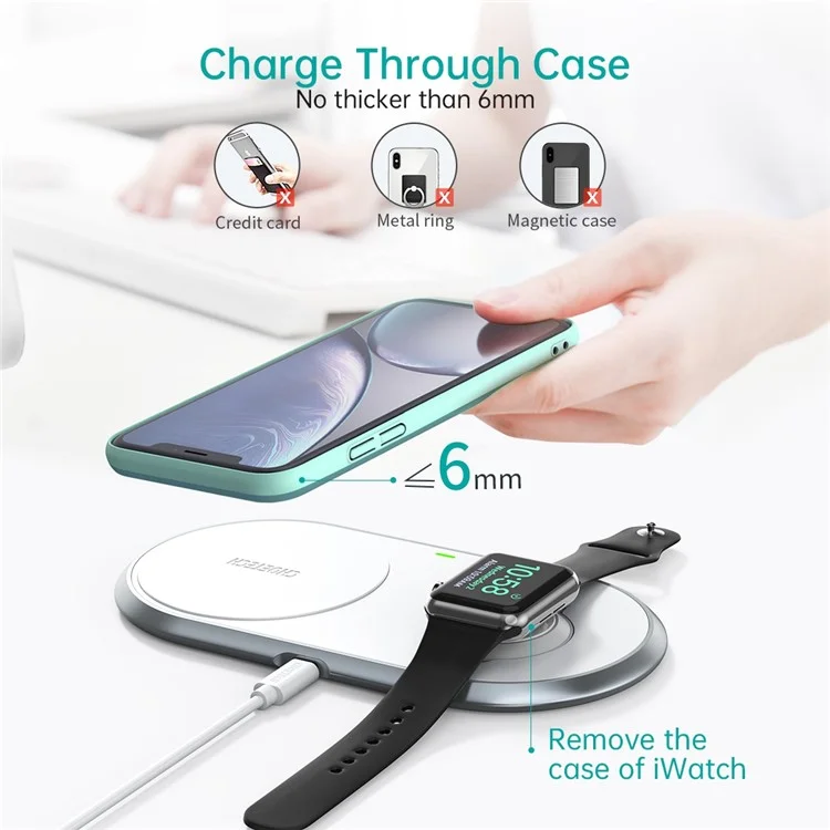 CHOETECH MFI Certificated 15W 2-in-1 Phone Watch Earphone Wireless Charger Qi Wireless Charging Dock