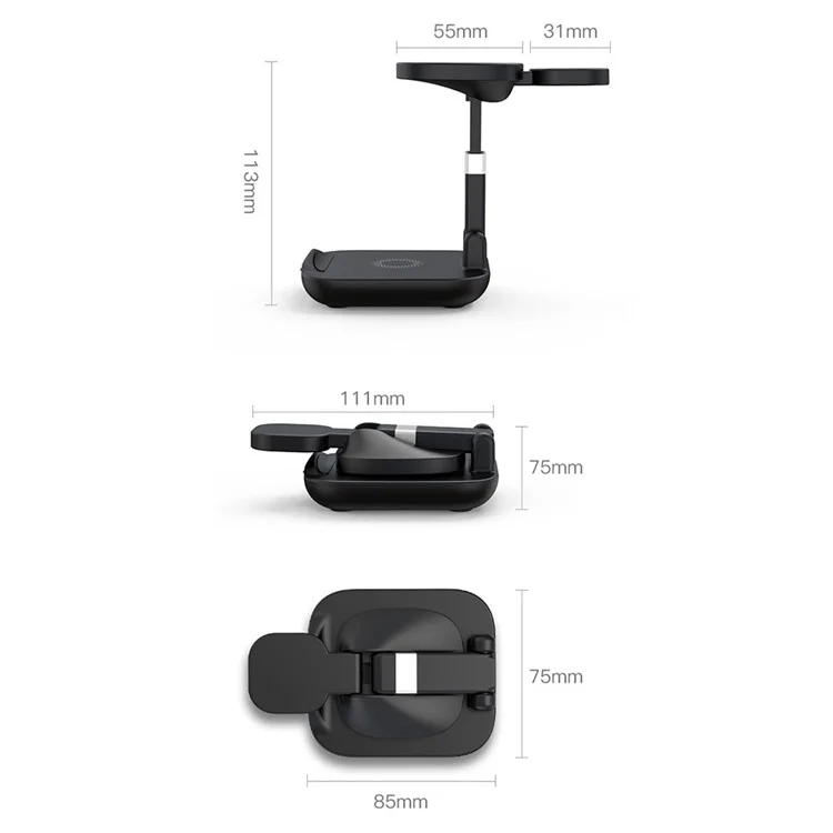 YF-T9 3-in-1 15W Magnetischer Drahtloser Ladegerät Mobiltelefon Smartwatch Earphone Fast Lading Dock Ständer - Schwarz