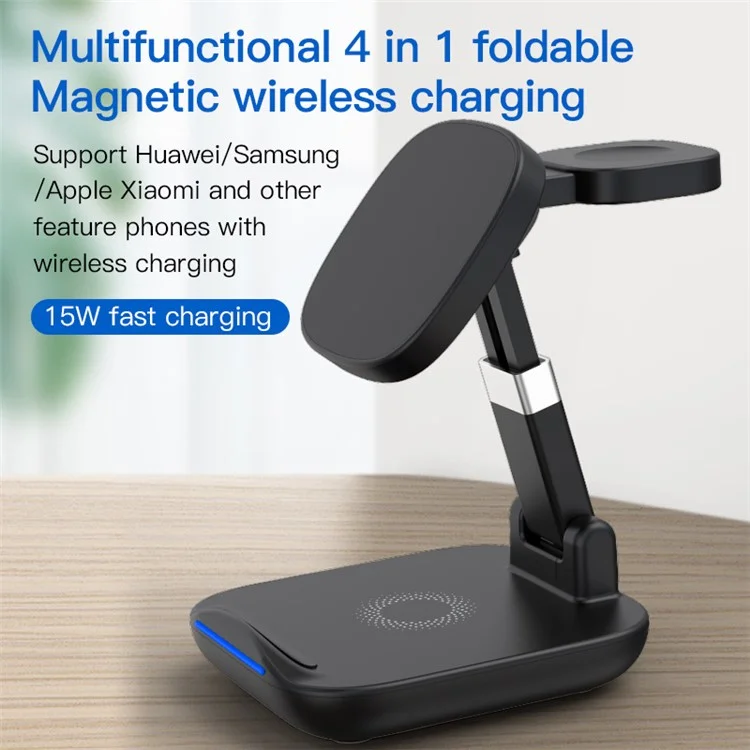 YF-T9 3-in-1 15W Magnetischer Drahtloser Ladegerät Mobiltelefon Smartwatch Earphone Fast Lading Dock Ständer - Schwarz