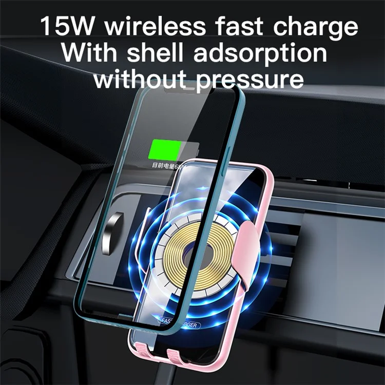 V8 15W Car Air Vent Mount Phone Holder Wireless Charger Cellphone Charging Bracket - Grey