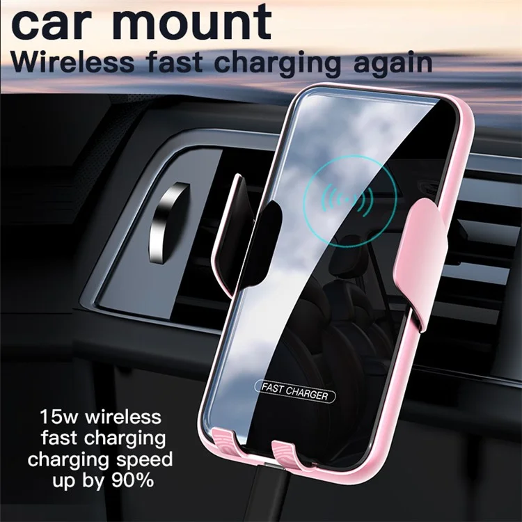 V8 15W Car Air Vent Mount Phone Holder Wireless Charger Cellphone Charging Bracket - Grey