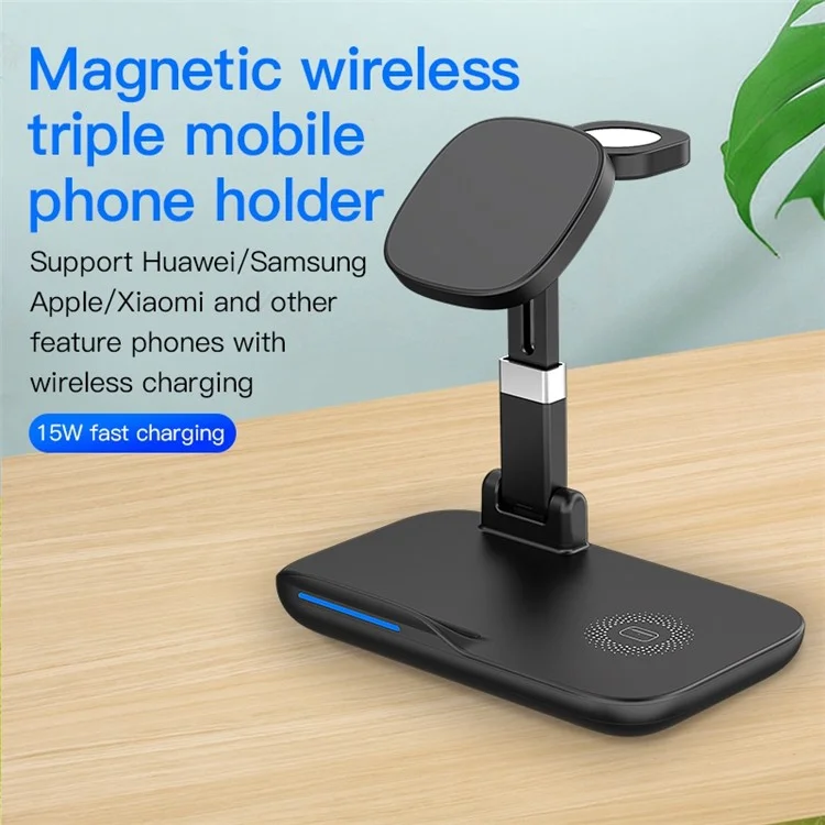 YF-T8 3-in-1 15W Chargeur Sans Fil Magnétique 15W Chargeur de Chargement Sans Fil Portable Avec Lumière Indicatrice