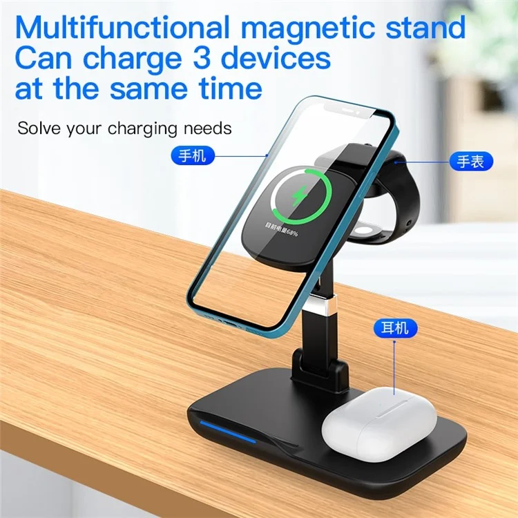 YF-T8 3-in-1 15W Chargeur Sans Fil Magnétique 15W Chargeur de Chargement Sans Fil Portable Avec Lumière Indicatrice
